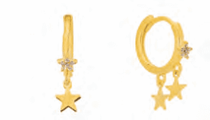 Позлатени сребърни обеци халки „Звезди“ с цирконии  |  Бижута