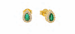 Позлатени сребърни обеци на винт „Капка“ с бели и зелени цирконий  |  Бижута