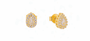 Позлатени сребърни обеци на винт „Капка“ с цирконий  |  Бижута