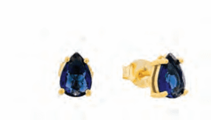 Позлатени сребърни обеци на винт "Капка" със син цирконий - Image 1