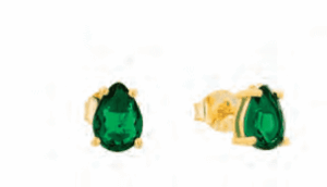 Позлатени сребърни обеци на винт „Капка“ със зелен цирконий  |  Бижута