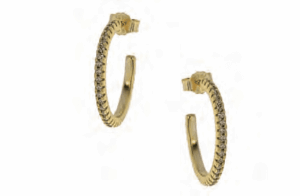 Позлатени сребърни обеци на винт полухалки с цирконии - Image 1