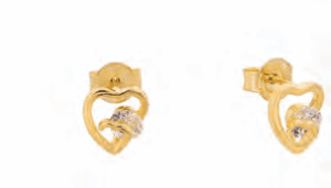 Позлатени сребърни обеци на винт "Сърце" с цирконий - Image 1