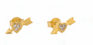 Позлатени сребърни обеци с винт "Стрела на любовта" с цирконии - Image 1