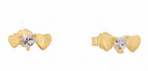 Позлатени сребърни обеци с винт "Три сърца" и цирконий - Image 1