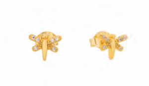 Позлатени сребърни обеци на винт „Водно конче“ с цирконий  |  Бижута