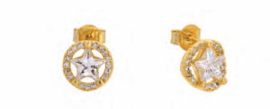 Позлатени сребърни обеци на винт "Звезда" с цирконии - Image 1