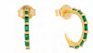 Позлатени сребърни обеци "Полухалки" с винт и зелени цирконии - Image 1