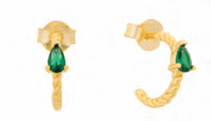 Позлатени сребърни обеци "Полухалки" с винт и зелен цирконий - Image 1