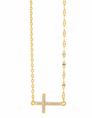 Позлатено сребърно колие - Хоризонтален Кръст с цирконии - Image 1