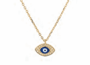 Позлатено сребърно колие с цирконии “Окото на Назар”,светлосиньо - Image 1