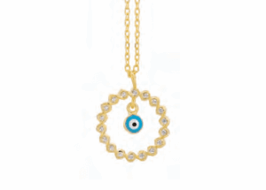 Позлатено сребърно колие с халка, цирконии и светлоосиньо око | HappyMarket.bg Позлатено сребърно колие с халка, цирконии и светлоосиньо око | Бижута