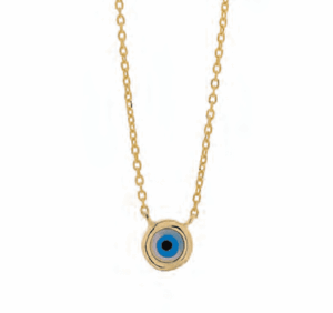 Позлатено сребърно колие с кръгла висулка със златен обков "Окото на Назар",светлосиньо - Image 1