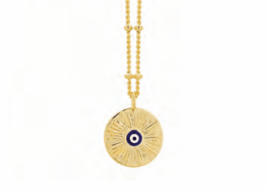 Позлатено сребърно колие с кръгла висулка "Окото на Назар",тъмносиньо - Image 1