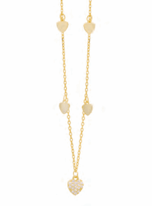 Позлатено сребърно колие „Сърца“ с цирконий  |  Бижута