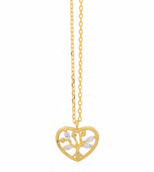 Позлатено сребърно колие сърце с дървото на живота и цирконий  |  Бижута