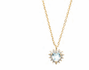 Позлатено сребърно колие „Сърце“ със светлосин цирконии  |  Бижута