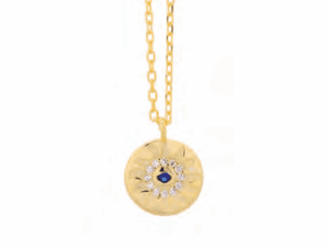 Позлатено сребърно колие "Слънце" със син цирконий - Image 1
