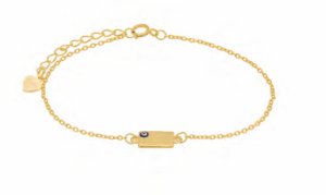 Позлатена сребърна гривна с правоъгълник  и синьо око  |  Бижута