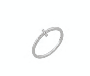 Сребърен пръстен тип халка „Кръст“ с цирконии  |  Бижута