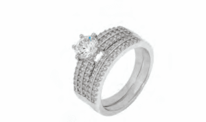 Сребърен пръстен с централен камък и цирконии тип халки  |  Бижута