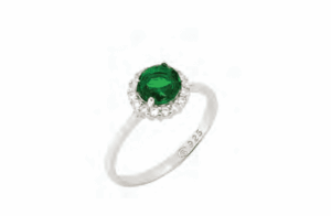 Сребърен пръстен с кръгъл зелен кубичен цирконий - Image 1