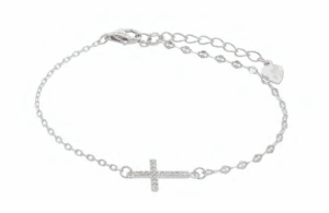 Сребърна гривна – Хоризонтален Кръст с цирконии  |  Бижута