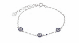 Сребърна гривна "Лъскави сини очи" със сини и бели цирконии - Image 1