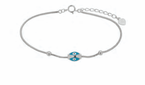 Сребърна гривна с 3д висулка „Синьо око“ светлосиньо  |  Бижута