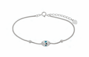 Сребърна гривна с 3д висулка „Синьо око“ светлосиньо и бяло  |  Бижута