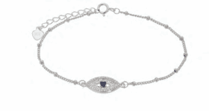 Сребърна гривна със бели цирконии и син циркон “Окото на Назар” - Image 1