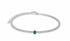 Сребърна гривна с бели цирконии и зелен циркон - Image 1