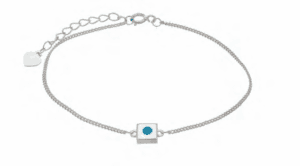 Сребърна гривна с бяла основа и квадратна висулка „Окото на Назар“,светлосиньо  |  Бижута