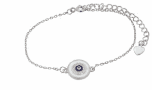 Сребърна гривна с кръгла висулка с бяла основа и цирконии „Синьо око“,тъмносиньо  |  Бижута