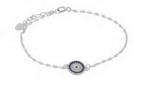 Сребърна гривна с кръгла висулка "Синьо око"с тъмносини и бели цирконии - Image 1