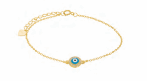Позлатена сребърна гривна с кръгла висулка светлосиньо"Синьо око" с цирконии - Image 1