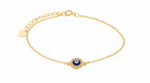 Позлатена сребърна гривна с кръгла висулка тъмносиньо“Синьо око“ с цирконии | HappyMarket.bg Позлатена сребърна гривна с кръгла висулка тъмносиньо“Синьо око“ с цирконии | Бижута