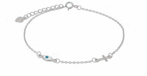 Сребърна гривна с основа с бял емайл и „Окото на Назар и Кръст“  |  Бижута