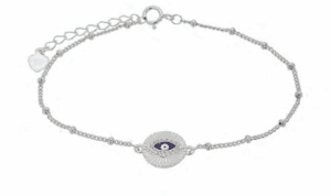 Сребърна гривна с релефна кръгла висулка и цирконии "Окото на Назар" - Image 1