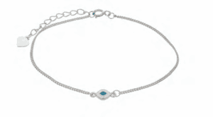 Сребърна гривна с висулка "Окото на Назар" светлосиньо и бяло - Image 1