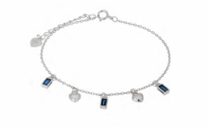 Сребърна гривна „Сърца и квадрати“ със сини цирконии  |  Бижута