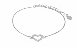Сребърна гривна „Сърце“ с цирконий  |  Бижута