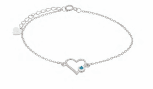 Сребърна гривна със сърце и светлосньо око  |  Бижута