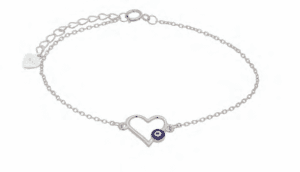 Сребърна гривна със сърце и тъмносиньо око  |  Бижута