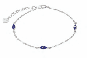 Сребърна гривна "Тройно Око на Назар",тъмносиньо - Image 1