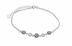 Сребърна гривна с "Тройно синьо око и кръгове с цирконии - Image 1