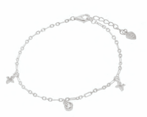 Сребърна гривна за крак „Кръст“ с цирконии  |  Бижута