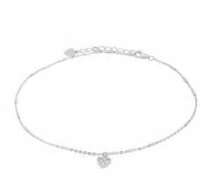 Сребърна гривна за крак “Сърце Мънисто” с цирконии | HappyMarket.bg Сребърна гривна за крак “Сърце Мънисто” с цирконии | Бижута