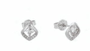 Сребърни малки обеци с винт "Ромб" с циркони - Image 1