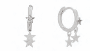 Сребърни обеци халки „Звезди“ с цирконии  |  Бижута